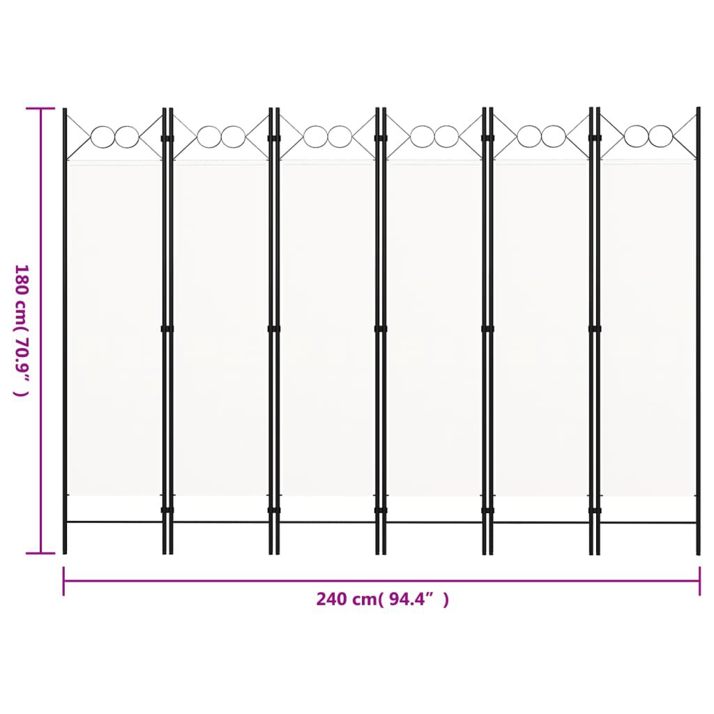 vidaXL Διαχωριστικό Δωματίου με 6 Πάνελ Λευκό 240 x 180 εκ.