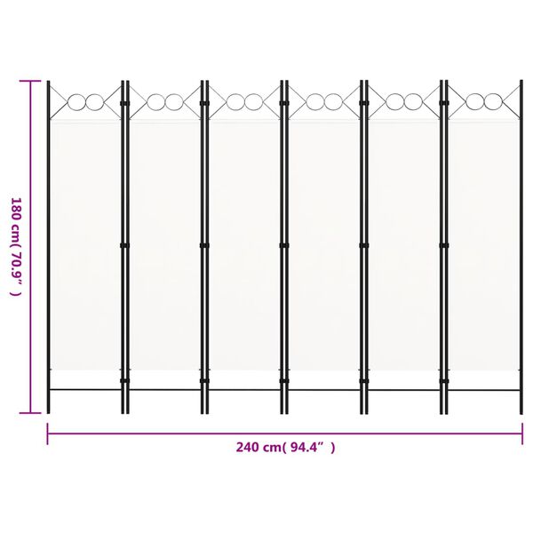 vidaXL Διαχωριστικό Δωματίου με 6 Πάνελ Λευκό 240 x 180 εκ.