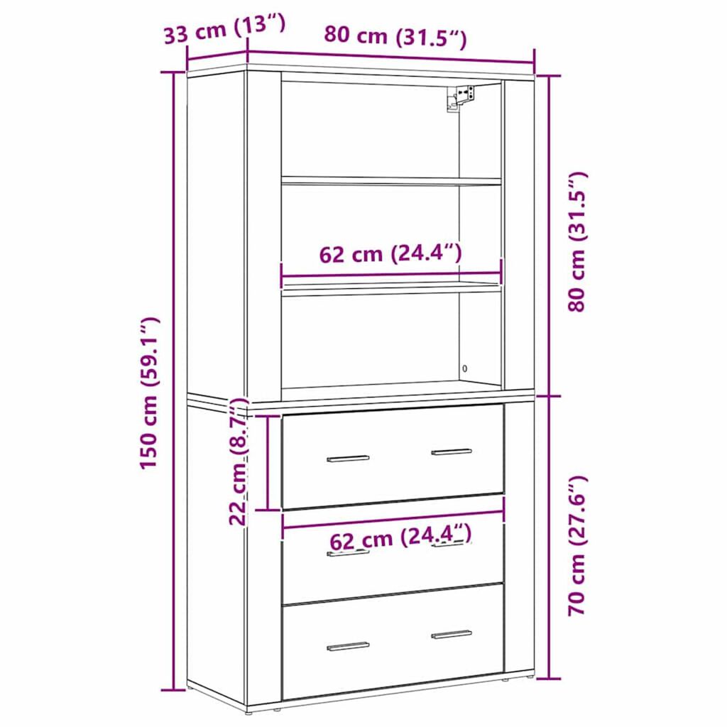 vidaXL Υψηλός Βαθμός Μαύρη δρυς 80 x 33 x 150 εκ Επεξεργασμένο ξύλο
