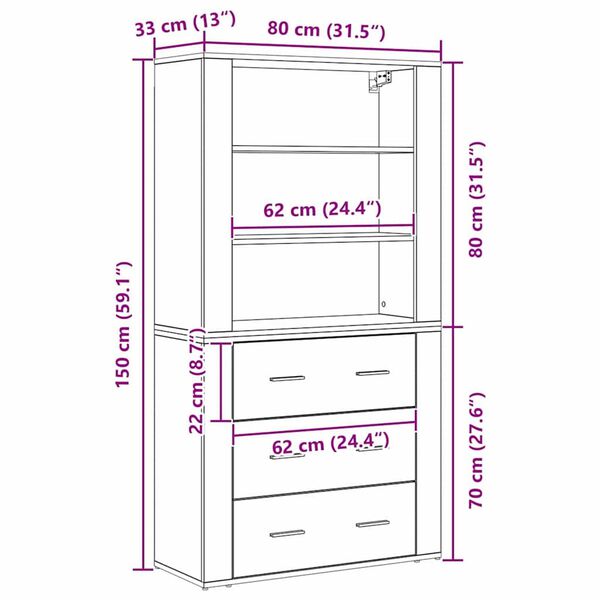 vidaXL Υψηλός Βαθμός Μαύρη δρυς 80 x 33 x 150 εκ Επεξεργασμένο ξύλο