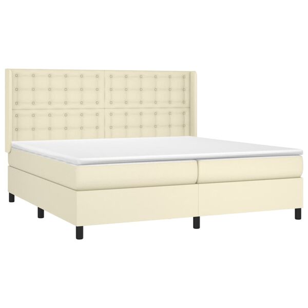 vidaXL Κρεβάτι Boxspring με Στρώμα & LED Κρεμ 200x200 εκ. Συνθ. Δέρμα
