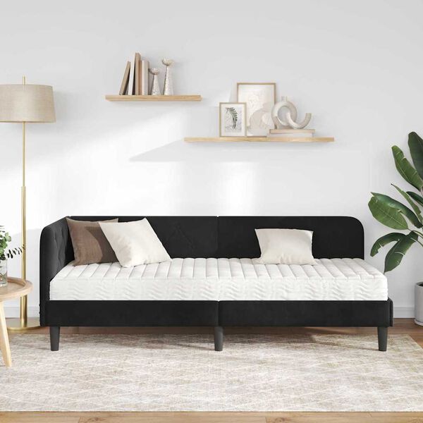vidaXL Κρεβάτι Γωνίας με στρώμα με κεφαλάρι Μαύρο 80 x 200 cm Βελούδο