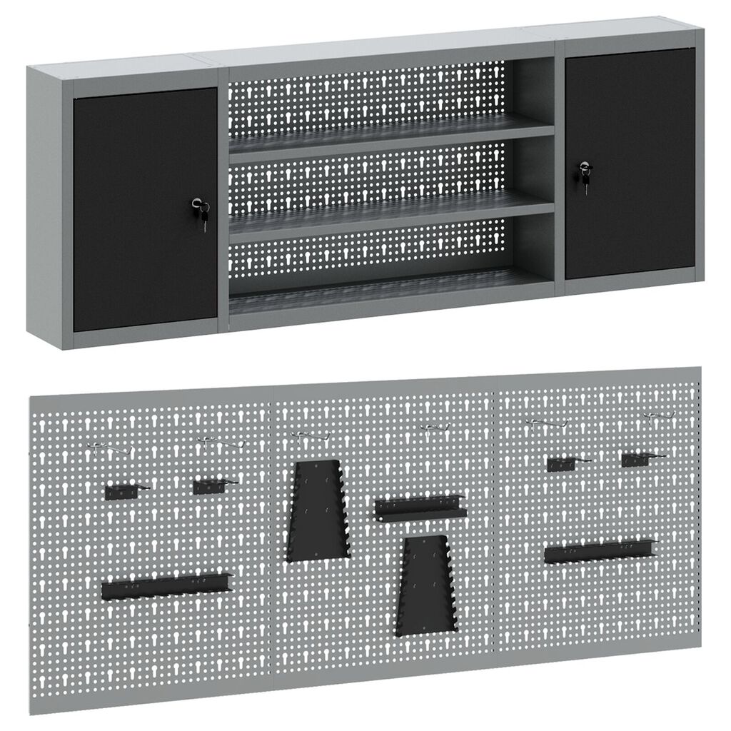 vidaXL Σετ Εργαλείων με 6 Τεμάχια και Πίνακα Pegboard Τοίχου Μαύρο Μέταλλο