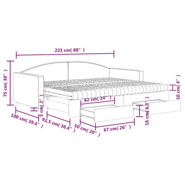 vidaXL Καναπές Κρεβάτι Συρόμενος Μαύρος 90x200 εκ. Ύφασμα & Συρτάρια