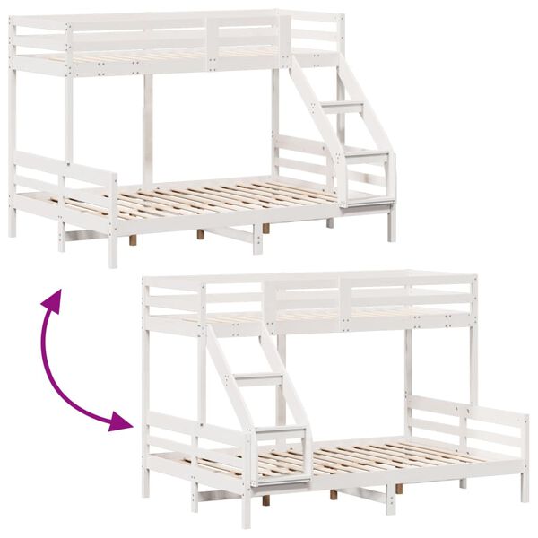 vidaXL Κουκέτα 90x200/140x200 εκ. Λευκό από Μασίφ Ξύλο Πεύκου
