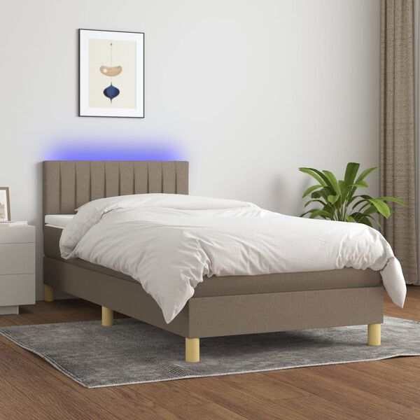 vidaXL &Kappa;&rho;&epsilon;&beta;ά&tau;&iota; Boxspring &mu;&epsilon; &Sigma;&tau;&rho;ώ&mu;&alpha; & LED Taupe 80x200 &epsilon;&kappa;. &Upsilon;&phi;&alpha;&sigma;&mu;ά&tau;&iota;&nu;&omicron;