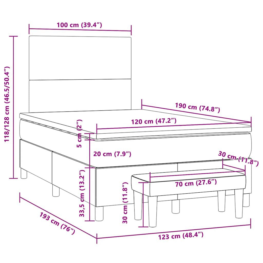 vidaXL Κρεβάτι Boxspring με Στρώμα Σκούρο Γκρι 120x190 εκ Υφασμάτινο