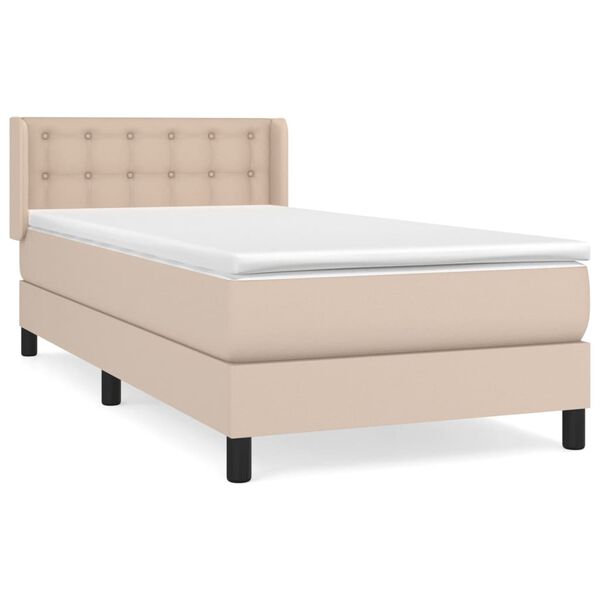 vidaXL Κρεβάτι Boxspring με Στρώμα Καπουτσίνο 90x190εκ.από Συνθ. Δέρμα