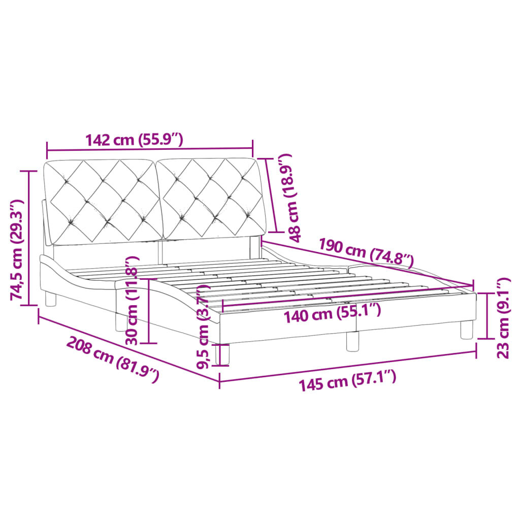 vidaXL Πλαίσιο Κρεβατιού με Κεφαλάρι Ροζ 140x190 εκ. Βελούδινο