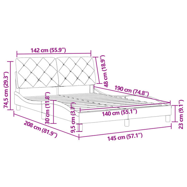 vidaXL Πλαίσιο Κρεβατιού με Κεφαλάρι Ροζ 140x190 εκ. Βελούδινο
