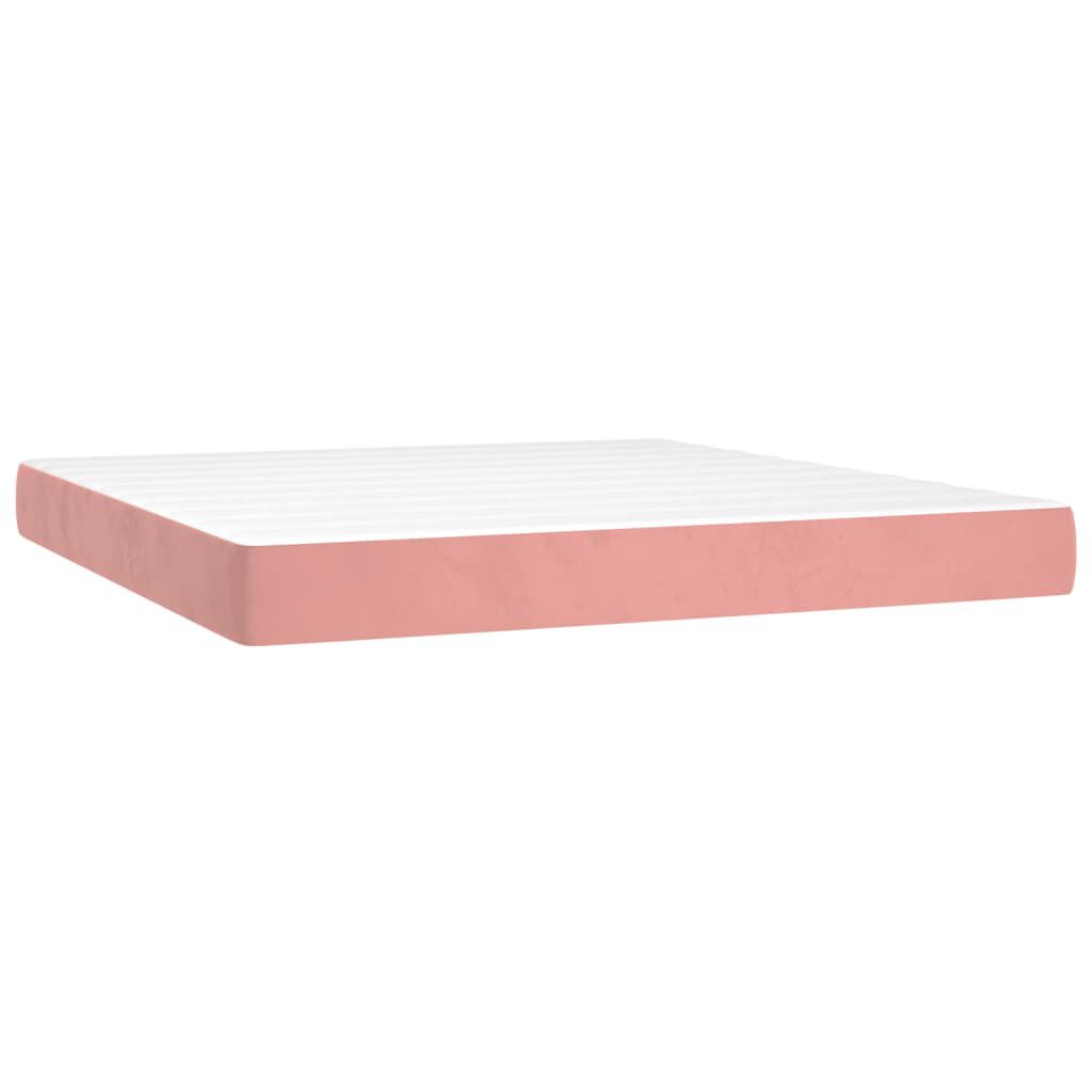 vidaXL Κρεβάτι Boxspring με Στρώμα & LED Ροζ 180x200 εκ. Βελούδινο