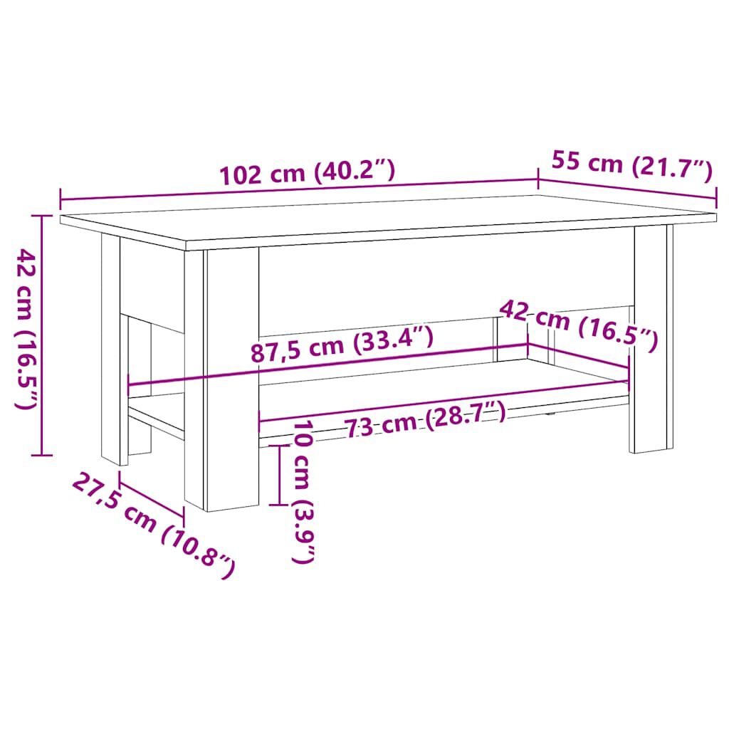 vidaXL Τραπεζάκι Σαλονιού Αρτισιανή Δρυς 102x55x42εκ. Επεξ. Ξύλο