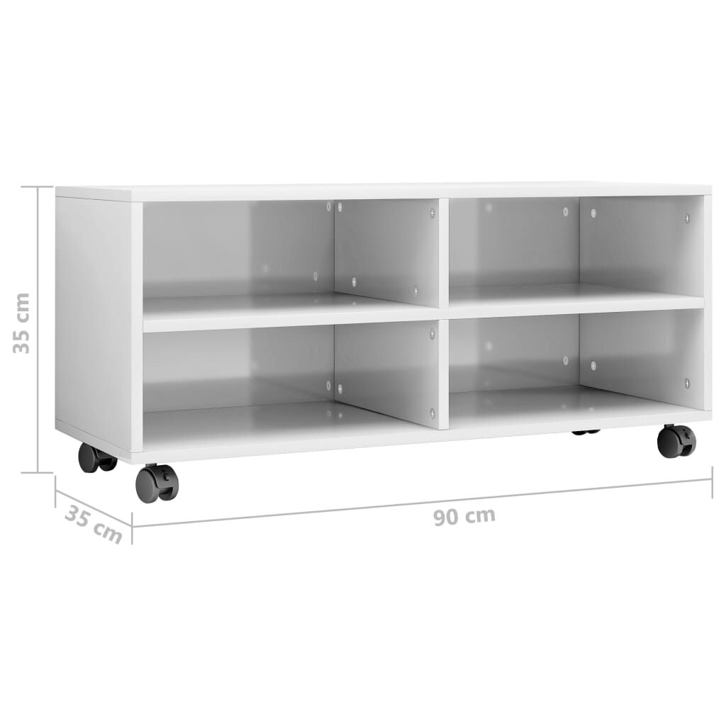 vidaXL Έπιπλο TV με Ρόδες Γυαλιστερό Λευκό 90x35x35 εκ. Μοριοσανίδα
