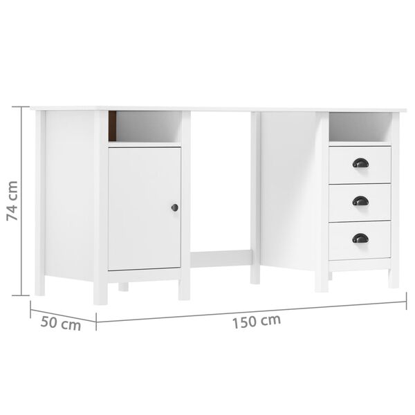 vidaXL Γραφείο Hill Λευκό 150x50x74 εκ. από Μασίφ Ξύλο Πεύκου