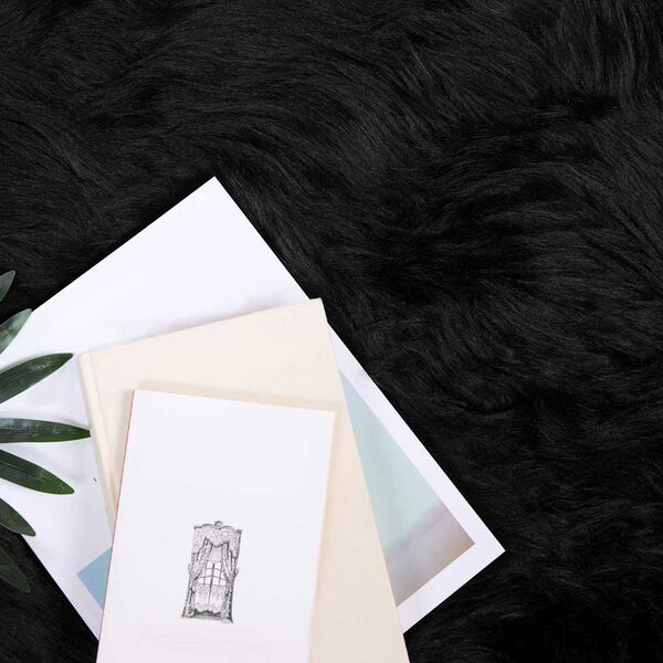 vidaXL Ψεύτικο Δέρμα Προβάτου Χαλί Μαύρο 200 x 200 cm Πολυεστέρας