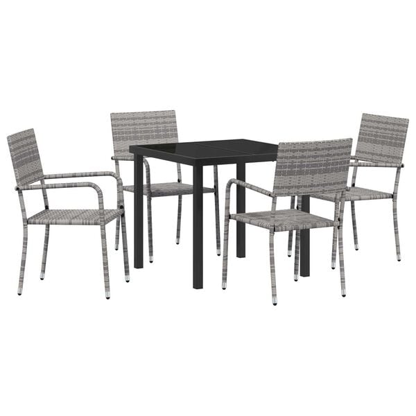 vidaXL Σέτ φαγητού για κήπο 5 pcs Γκρι Πολυ ράταν
