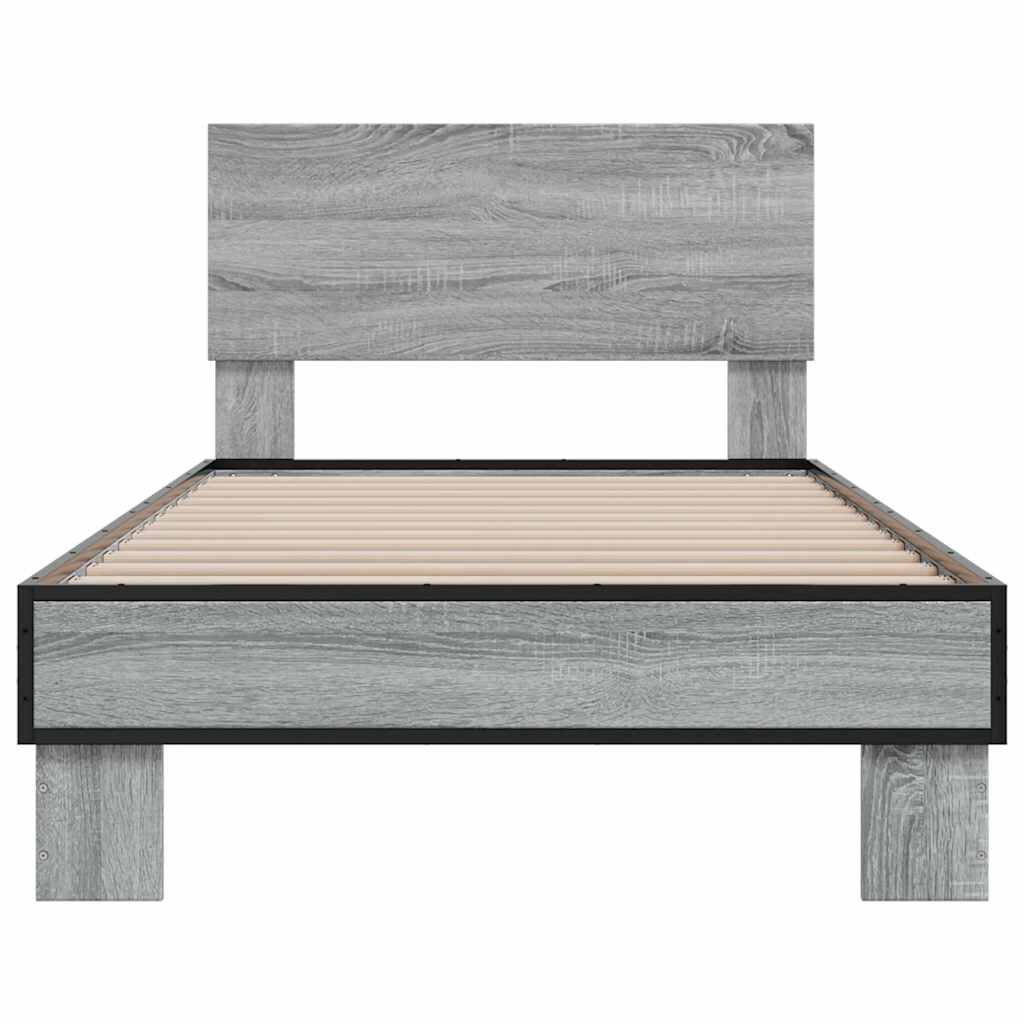 vidaXL Πλαίσιο Κρεβατιού Γκρι Sonoma 75x190 εκ. Επεξ. Ξύλο & Μέταλλο