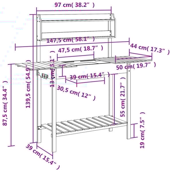vidaXL Τραπέζι για Γλάστρες+Νεροχύτη Γκρι 147,5x44x139,5εκ Μασίφ Ελάτη