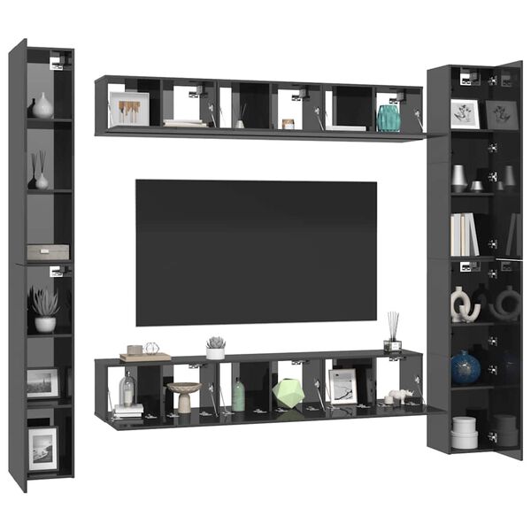 vidaXL Έπιπλα Τηλεόρασης Σετ 6 Τεμαχίων Γυαλιστερό Γκρι Μοριοσανίδα