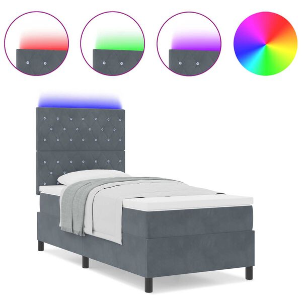 VidaXL Κρεβάτι με Στρώμα και LED Σκούρο Γκρι 90x190 εκ. Βελούδο