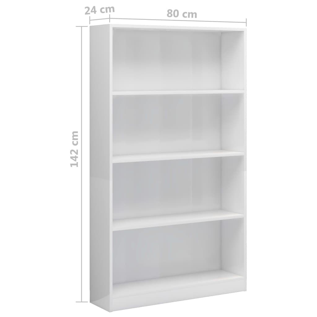 vidaXL Βιβλιοθήκη με 4 Ράφια Γυαλιστερό Λευκό 80x24x142 εκ Επεξ. Ξύλο