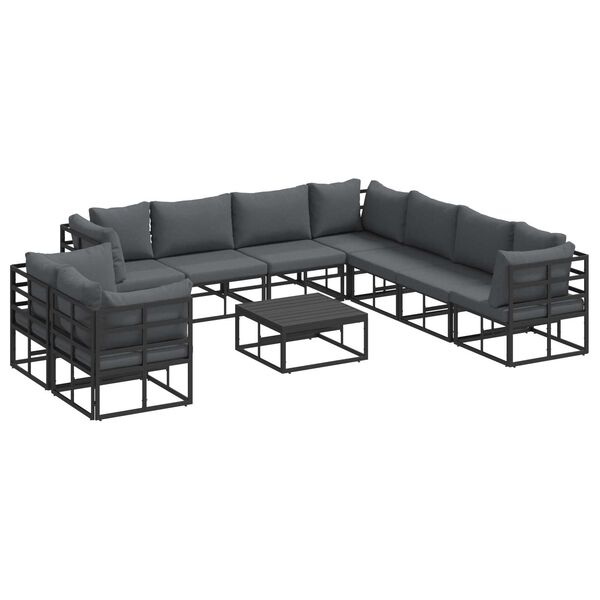 vidaXL Σετ Καναπέ Κήπου 10 pcs Μαύρο 70 x 70 x 32 εκ Αλουμίνιο