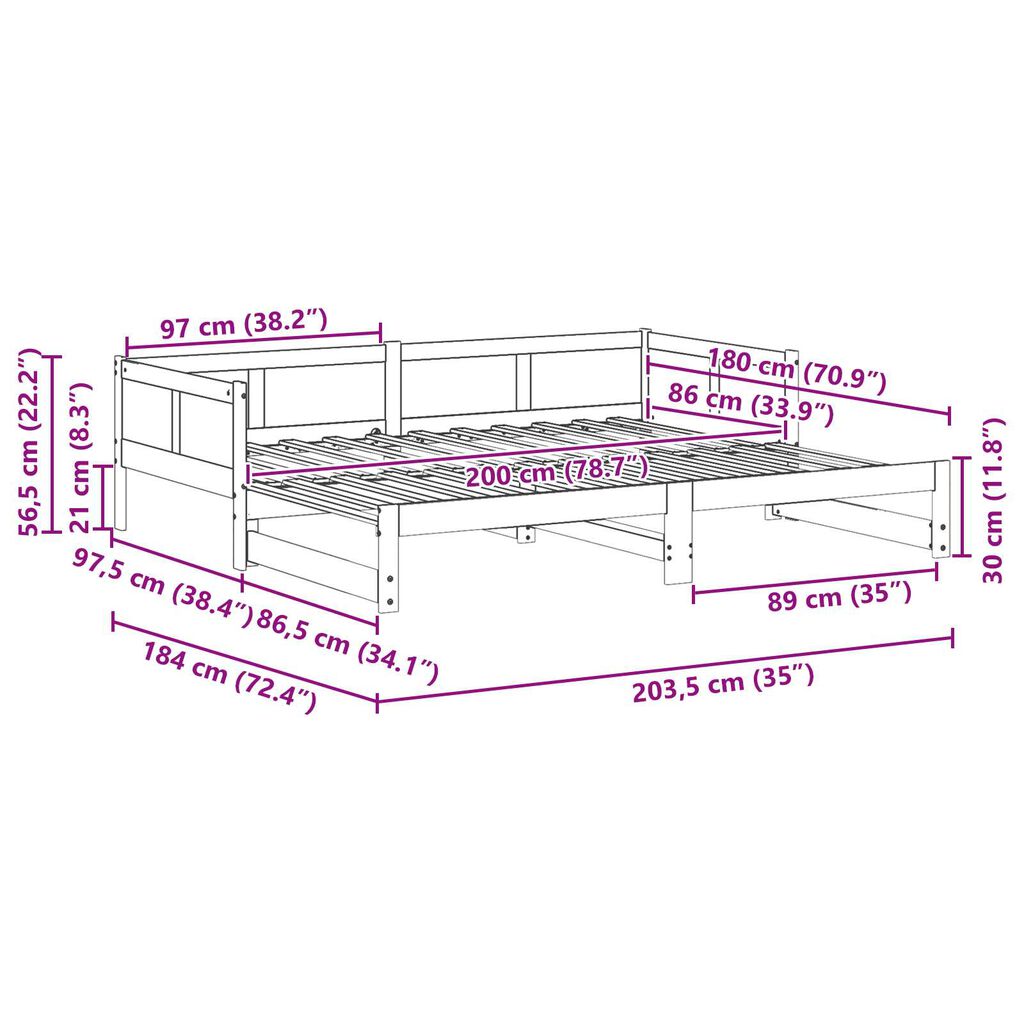 vidaXL Pull-out Κρεβάτι Ημέρας 90x200 εκ Μασίφ Ξύλο Πεύκο