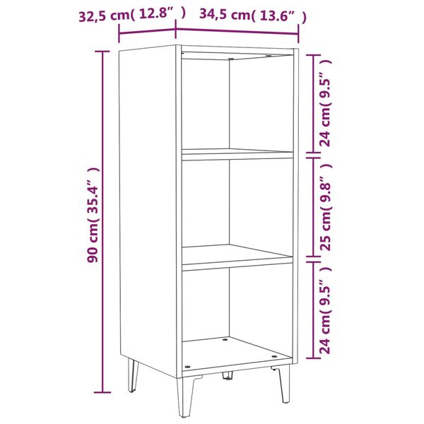 vidaXL Ντουλάπι Καφέ Δρυς 34,5x32,5x90 εκ. Επεξεργασμένο Ξύλο