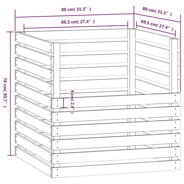 vidaXL Κομποστοποιητής 80 x 80 x 78 εκ. από Μασίφ Ξύλο Πεύκου