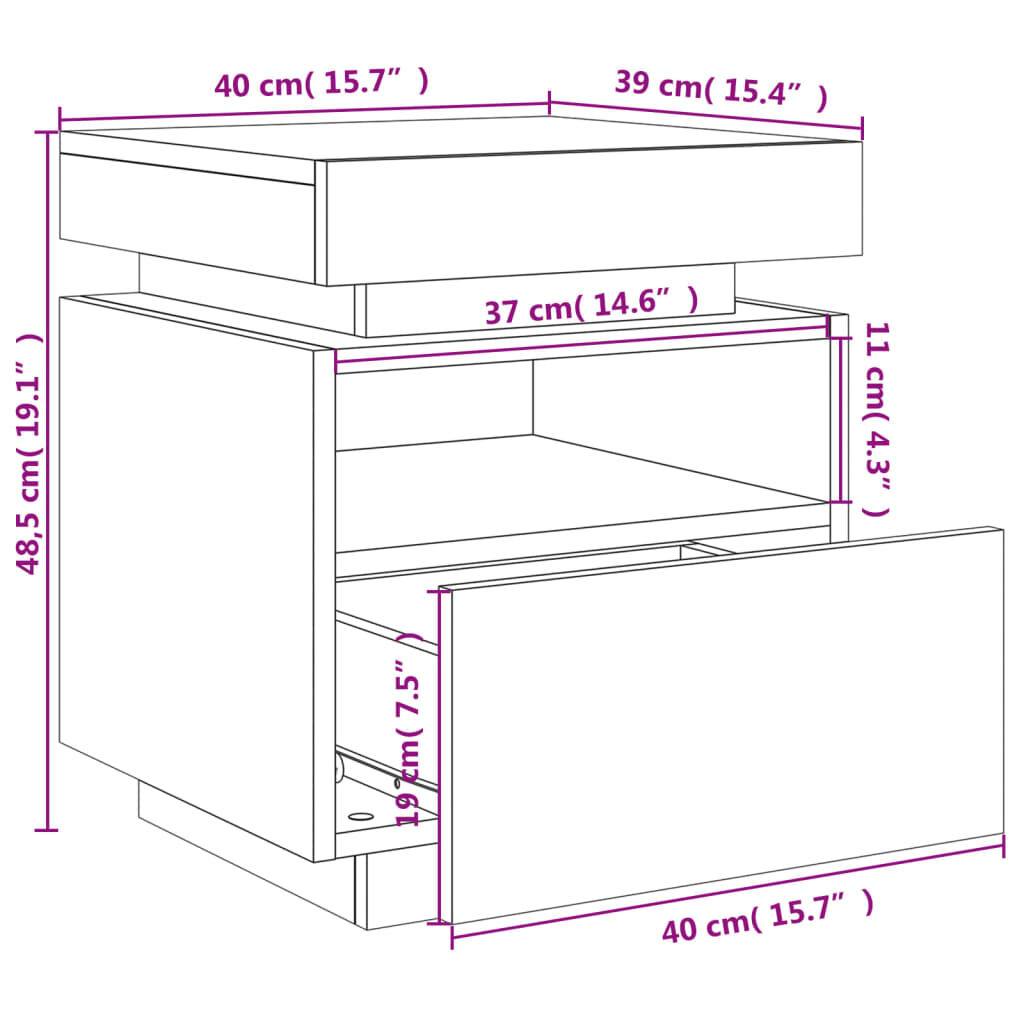 vidaXL Κομοδίνα με Φώτα LED 2 τεμ. Γκρι Sonoma 40x39x48,5 εκ.