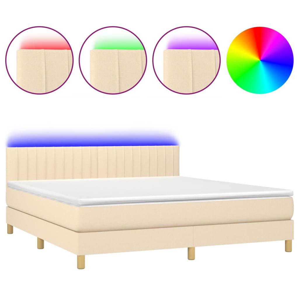vidaXL Κρεβάτι Boxspring με Στρώμα & LED Κρεμ 160x200 εκ. Υφασμάτινο