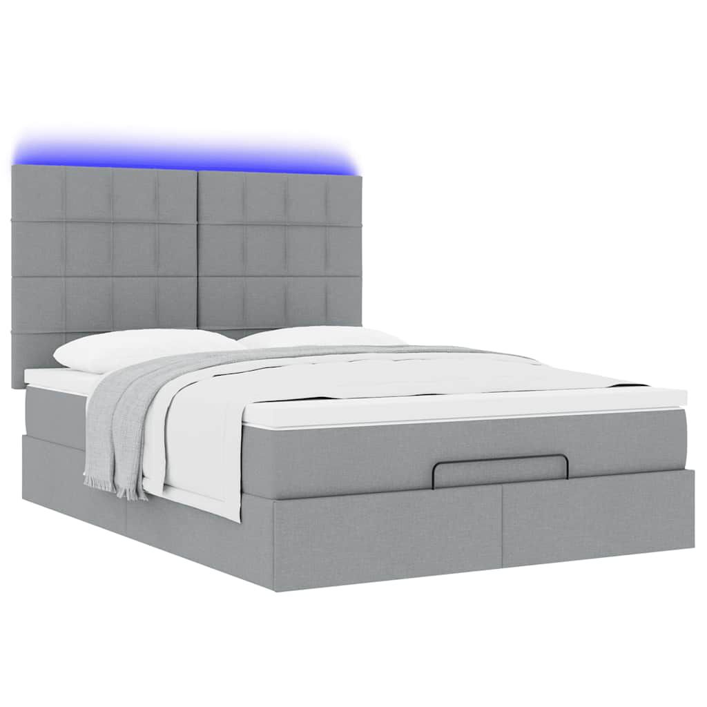 vidaXL Οθωμανικό κρεβάτι με στρώμα&LEDs Ανοιχτό γκρι 140x190cm Ύφασμα