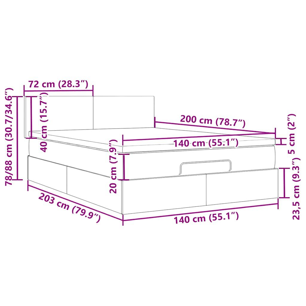vidaXL Οθωμανικό κρεβάτι με στρώμα & LEDs Μπλε 140x200cm ύφασμα