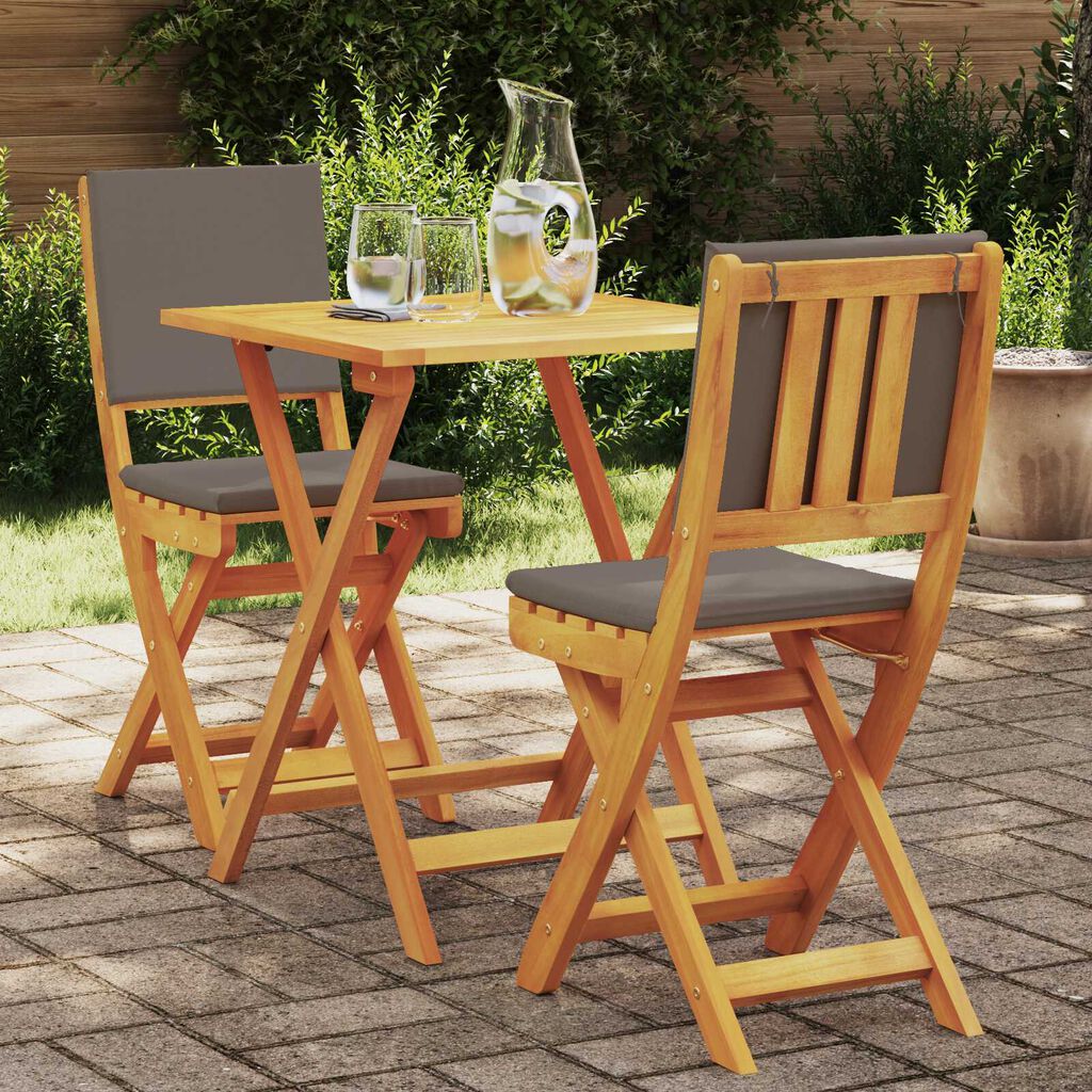 vidaXL 3 Τεμαχίων Πτυσσόμενο Σετ Bistro με Μαξιλάρια, Μασίφ Ξύλο Ακακίας