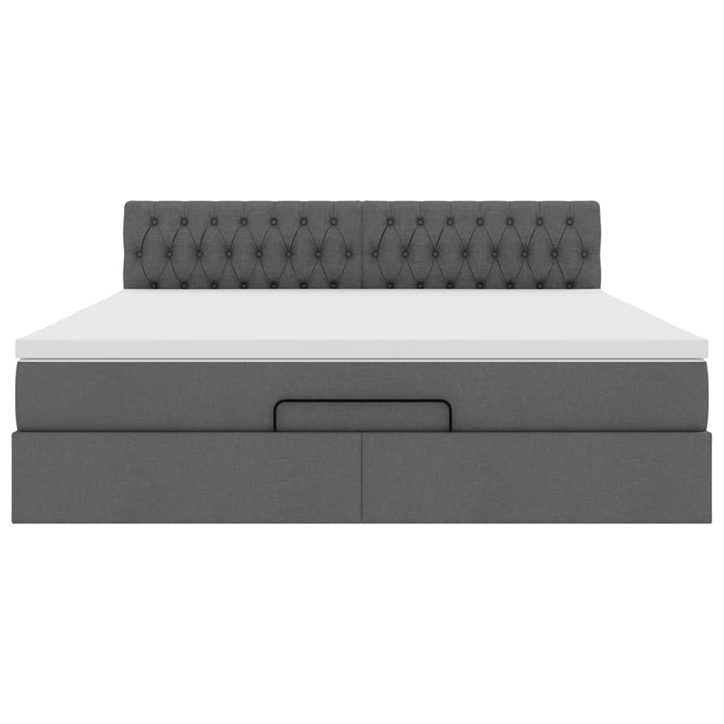 vidaXL Οθωμανικό κρεβάτι με στρώμα & LEDs Σκούρο γκρι 160x200cm ύφασμα