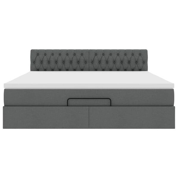 vidaXL Οθωμανικό κρεβάτι με στρώμα & LEDs Σκούρο γκρι 160x200cm ύφασμα