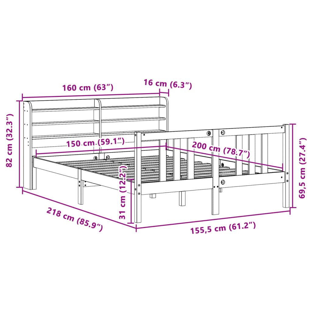 vidaXL Πλαίσιο Κρεβατιού Κεφαλάρι Λευκό 150x200εκ Μασίφ Πεύκο