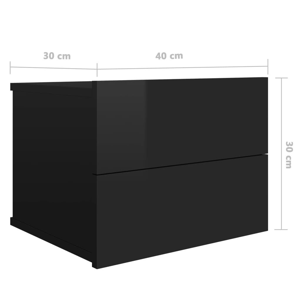 vidaXL Κομοδίνα 2 τεμ. Γυαλιστερό Μαύρο 40x30x30 εκ. από Μοριοσανίδα