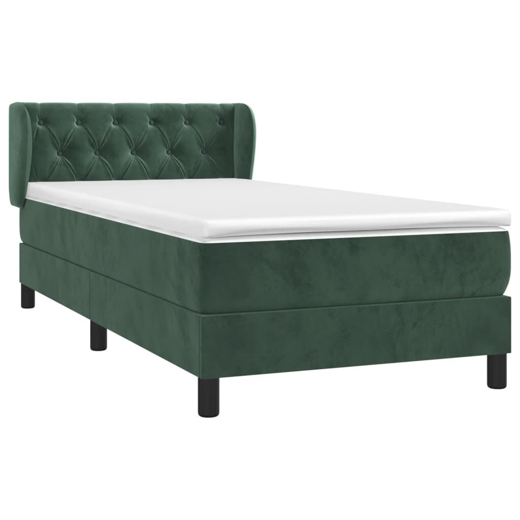 vidaXL Κρεβάτι Boxspring με Στρώμα Σκούρο Πράσινο 80x200 εκ. Βελούδινο
