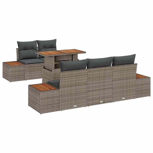 vidaXL Σετ Καναπέ Κήπου με αποθήκευση 6 pcs Γκρι Πολυ ράταν