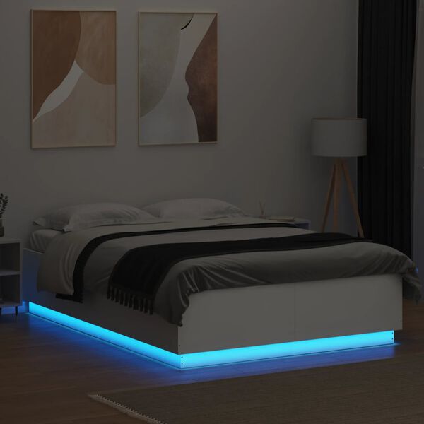vidaXL Πλαίσιο Κρεβατιού με Φώτα LED Λευκό 120x200 εκ.Επεξ. Ξύλο