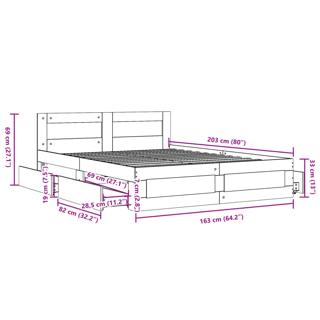 vidaXL Πλαίσιο Κρεβατιού με Κεφαλάρι Γκρι Sonoma 160x200εκ. Επεξ. Ξύλο