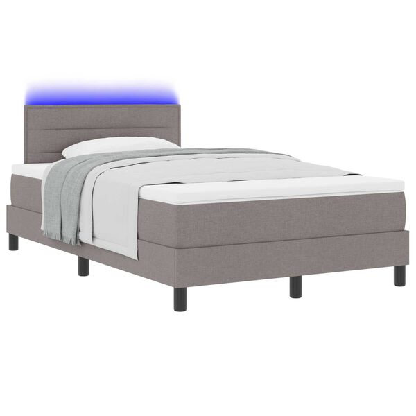 vidaXL Κρεβάτι Box Spring με Στρώμα & LED Taupe 120x200 εκ. Ύφασμα