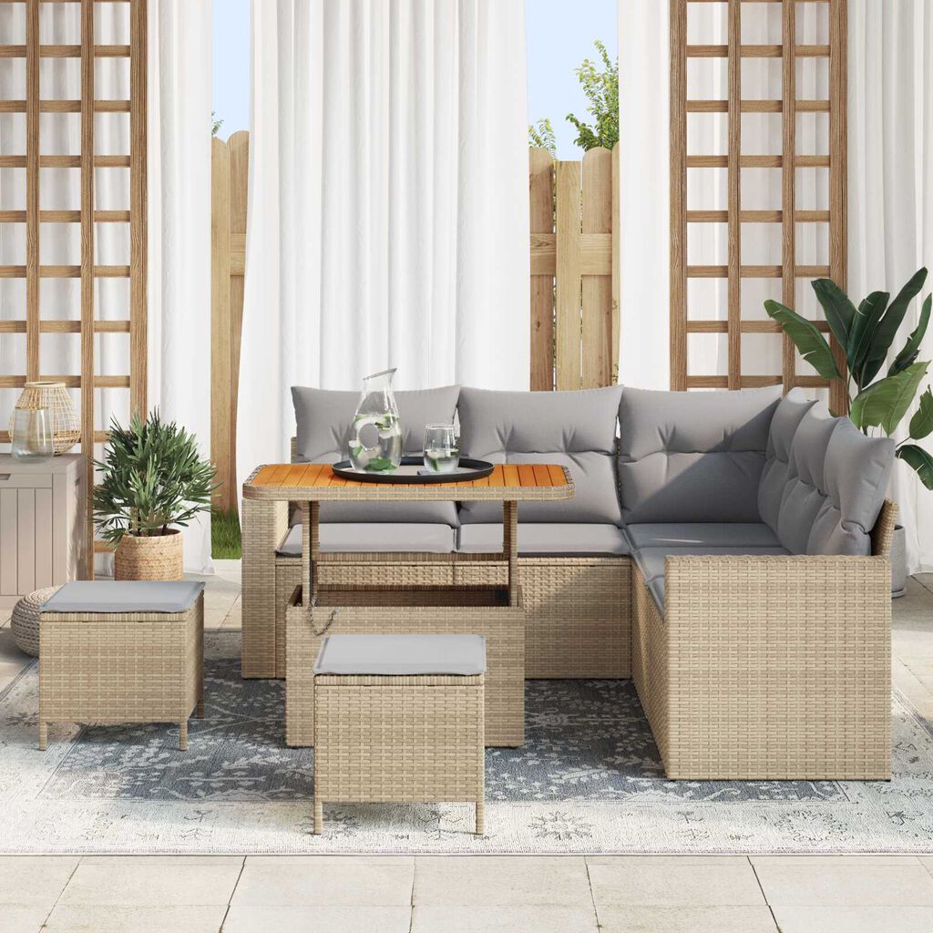 vidaXL Σετ Καναπέ Κήπου 8 pcs Μπεζ συνθετικό ρατάν