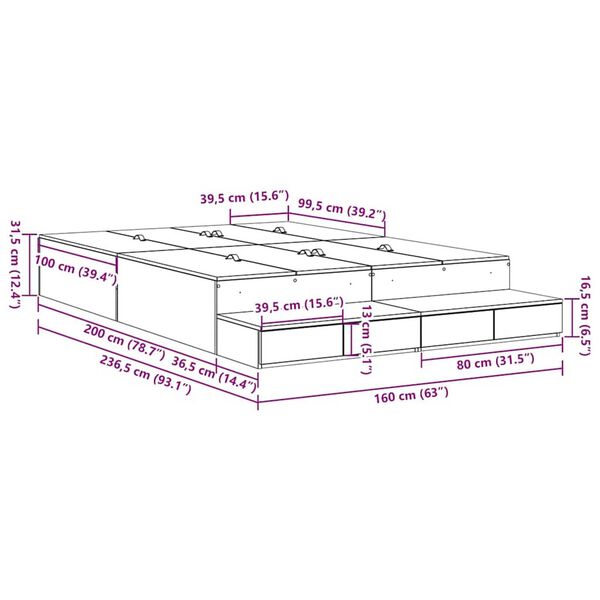 vidaXL Κρεβάτι με αποθηκευτικό χώρο Δρύς Sonoma 236.5 x 160 x 31.5 εκ.