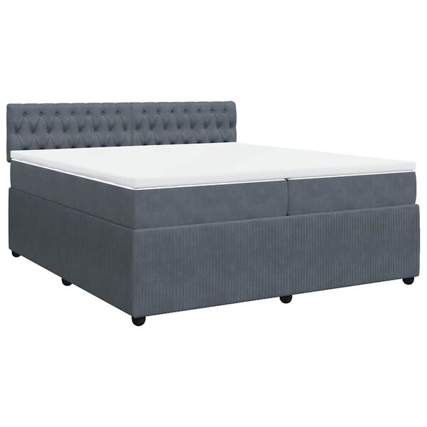 vidaXL Κρεβάτι Boxspring με Στρώμα Σκούρο Γκρι 200x200 εκ. Βελούδινο