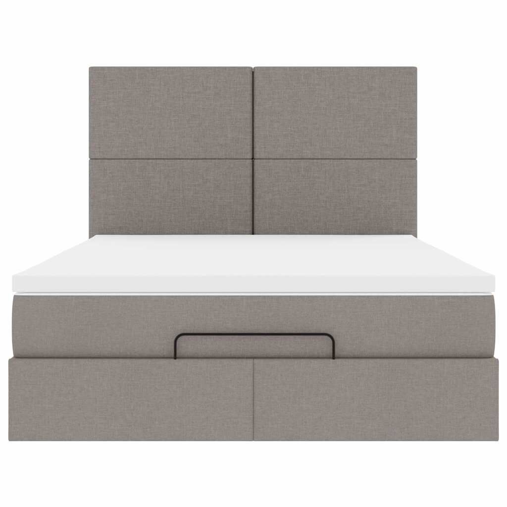 vidaXL Οθωμανικό κρεβάτι με στρώμα & LEDs Taupe 140x200 cm Ύφασμα