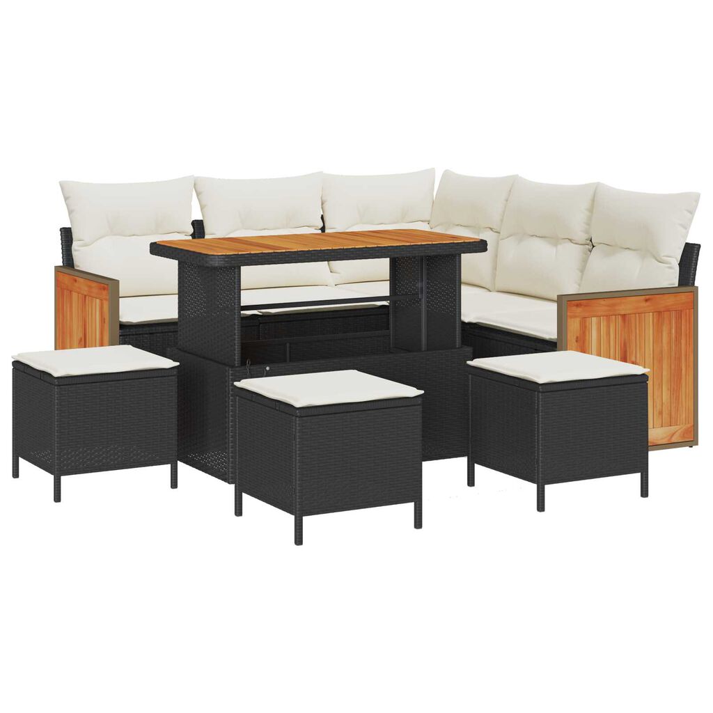 vidaXL Σετ Καναπέ Κήπου 9 pcs Μαύρο και κρεμ 110 x 55 x 71 εκ
