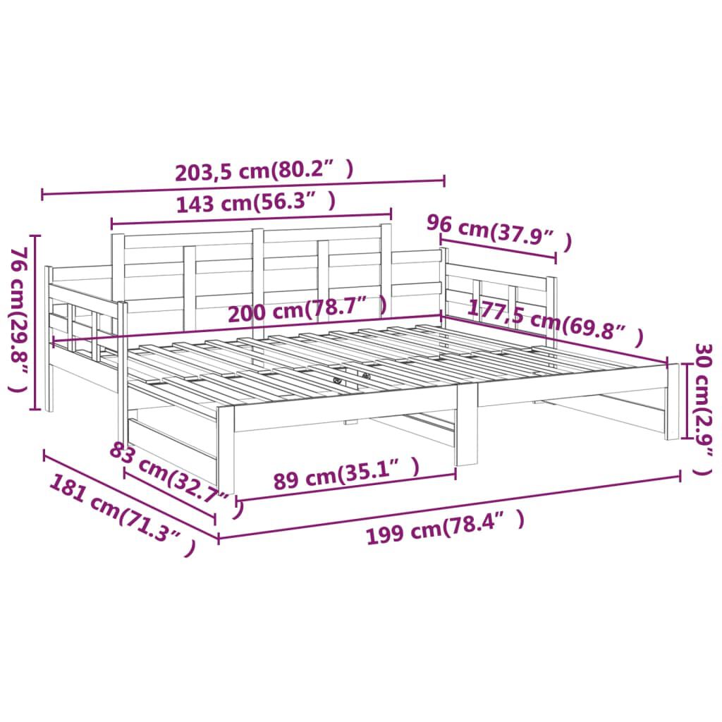 vidaXL Καναπές Κρεβάτι Συρόμενος Γκρι 2x(90x200) εκ. από Μασίφ Πεύκο