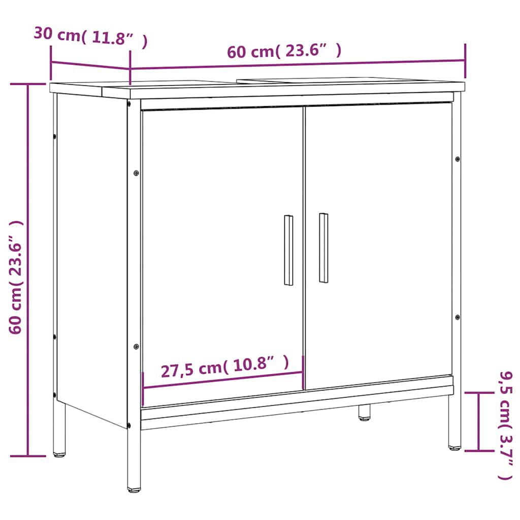vidaXL Ντουλάπι Νιπτήρα Μπάνιου Καφέ Δρυς 60x30x60 εκ. Επεξ. Ξύλο
